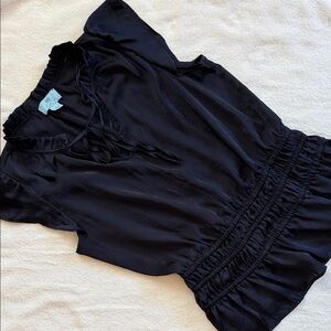 CeCe Elegant Navy Blue Ruffle Blouse